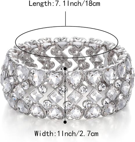 BriLove Wedding Bridal Bracelet for Women Heart Rhinestones Prismatic Stretch Bangle Bracelet in Saudi Arabia