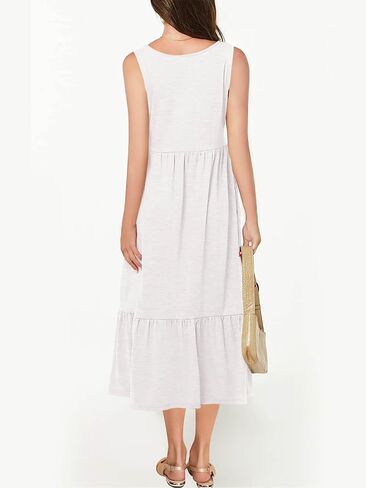 Batermoon Girls Summer Dress Sleeveless Flowy Tiered Casual Long Maxi Dress with Pockets in Saudi Arabia