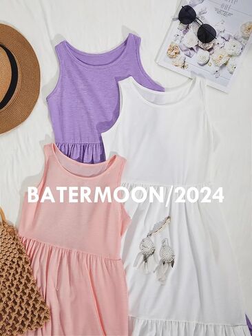 Batermoon Girls Summer Dress Sleeveless Flowy Tiered Casual Long Maxi Dress with Pockets in Saudi Arabia