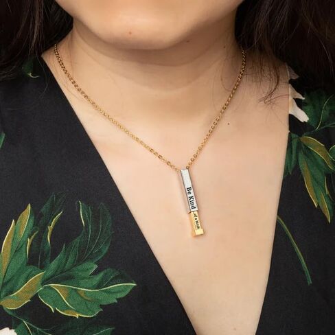 LIU JUN Be Kind Of A B Necklaces For Women, To Best Friends Sorority Sisters Inspirational Square Tubes Pendant With Hidden Message Stainless Steel Band Friendship Gift Jewelry in Saudi Arabia