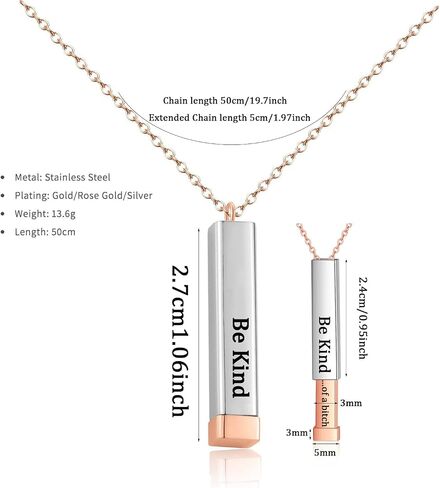 LIU JUN Be Kind Of A B Necklaces For Women, To Best Friends Sorority Sisters Inspirational Square Tubes Pendant With Hidden Message Stainless Steel Band Friendship Gift Jewelry in Saudi Arabia