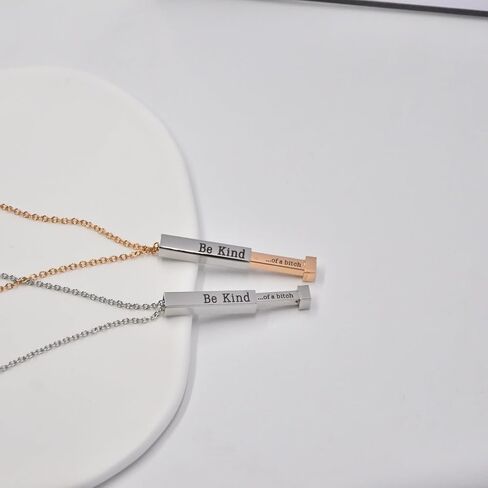 LIU JUN Be Kind Of A B Necklaces For Women, To Best Friends Sorority Sisters Inspirational Square Tubes Pendant With Hidden Message Stainless Steel Band Friendship Gift Jewelry in Saudi Arabia