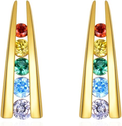 14K Solid Gold Rainbow Stud Earrings for Women Girls - Fashion Rainbow Earrings Yellow Gold Colorful Cubic Zirconia Rainbow Earrings, Yellow Gold, Cubic Zirconia in Kuwait