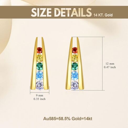 14K Solid Gold Rainbow Stud Earrings for Women Girls - Fashion Rainbow Earrings Yellow Gold Colorful Cubic Zirconia Rainbow Earrings, Yellow Gold, Cubic Zirconia in Kuwait