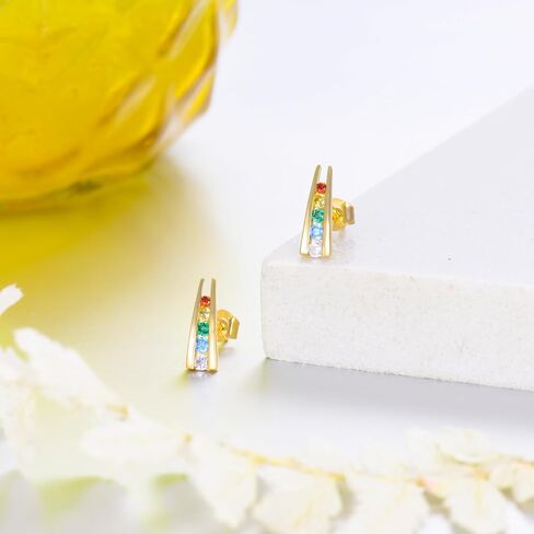 14K Solid Gold Rainbow Stud Earrings for Women Girls - Fashion Rainbow Earrings Yellow Gold Colorful Cubic Zirconia Rainbow Earrings, Yellow Gold, Cubic Zirconia in Kuwait