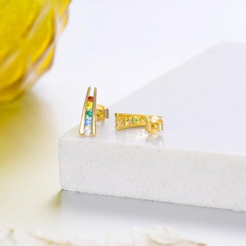 14K Solid Gold Rainbow Stud Earrings for Women Girls - Fashion Rainbow Earrings Yellow Gold Colorful Cubic Zirconia Rainbow Earrings, Yellow Gold, Cubic Zirconia in Kuwait