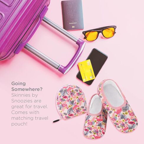Snoozies Skinnies Slipper Socks & Travel Pouch – Non Slip Socks, Foldable Slippers for Women with Travel Pouch in Saudi Arabia