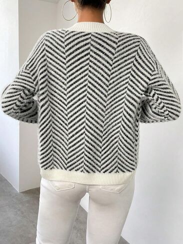 SHENHE Women's Striped Button Up Cardigan V Neck Drop Shoulder Casual Cardigan in Saudi Arabia