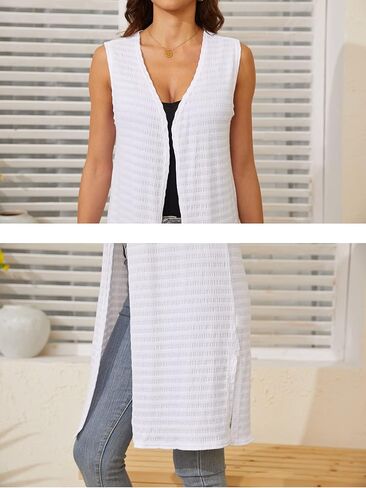 SPARKLE & SKY سترات بدون أكمام للنساء خفيفة الوزن: سترة صوفية طويلة منفضة مفتوحة من الأمام سترات صوفية نسائية كاجوال in Kuwait