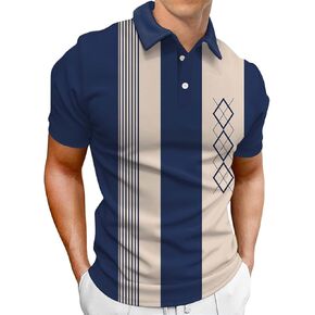 Hodaweisolp Men Short Sleeve Polo Shirt Casual Printed Collared Slim Fit Golf Shirts Tops