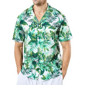 Men's Hawaiian Shirt Short Sleeves Floral Printed Shirts Casual Button Summer Beach Aloha Dress for Men