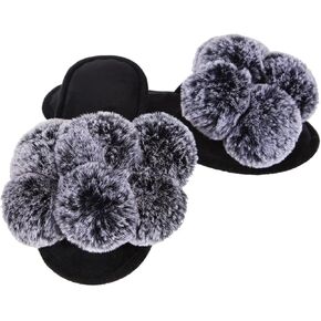 MeMoi Women's Luxe Pom-Pom Memory Foam Plush Slippers in Kuwait