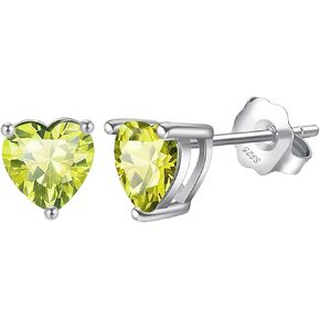 Jwicklirrng S925 Sterling Silver Birthstone Earrings Silver Heart Cubic Zirconia Earrings 0.8CT Birthstone Stud Earrings Birthstone Jewelry Gift for Women Girl