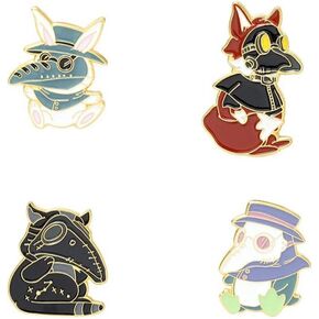 4pcs Cute Animal Enamel Pin Plague Doctor Series Alloy Brooches Badges Fashion Lapel Pins Accessory for Backpacks Badges Hats Bags for Women Girls Kids Gift, Metal, no gemstone in Kuwait