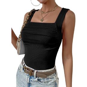 SOFIA'S Choice بلوزة نسائية مضلعة بدون أكمام ورقبة مربعة بدون أكمام، أسود متوسط in Kuwait