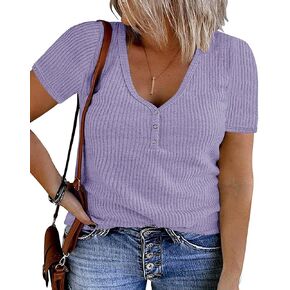 Plus Size V Neck Tank Tops for Women Summer Short Sleeve/Sleeveless Ribbed Button T-Shirts Tops Casual Henley Shirts in Kuwait