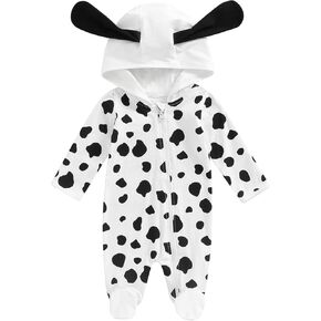 wybzd Newborn Baby Boy Girl Dalmation Costume Cute Halloween Romper Puppy Onesie Footies Zipper Hooded Sleeper Clothes