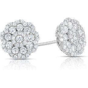 Natalia Drake Flower Cluster 1 Cttw Diamond Stud Earrings for Women in Rhodium Plated Sterling Silver, Sterling Silver, Diamond in Kuwait