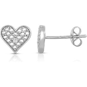 Natalia Drake Small Pave Heart Diamond Accent Stud Earrings for Women in Rhodium Plated Sterling Silver Cartilage Earring for Second Hole Piercing, Sterling Silver, Diamond in Kuwait