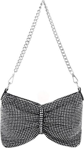 Ayliss Women Rhinestone Handbag Clutch Crystal Mini Bowknot Evening Purse Bag Top Handle Shoulder Party Bag Pouch Chain in Saudi Arabia