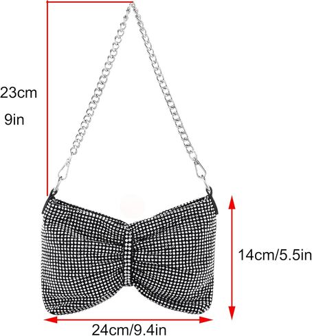Ayliss Women Rhinestone Handbag Clutch Crystal Mini Bowknot Evening Purse Bag Top Handle Shoulder Party Bag Pouch Chain in Saudi Arabia