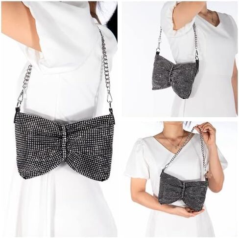 Ayliss Women Rhinestone Handbag Clutch Crystal Mini Bowknot Evening Purse Bag Top Handle Shoulder Party Bag Pouch Chain in Saudi Arabia