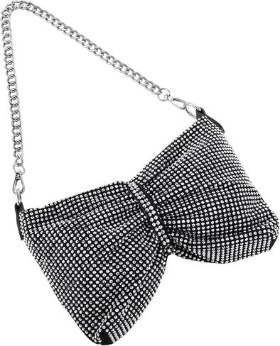 Ayliss Women Rhinestone Handbag Clutch Crystal Mini Bowknot Evening Purse Bag Top Handle Shoulder Party Bag Pouch Chain in Saudi Arabia