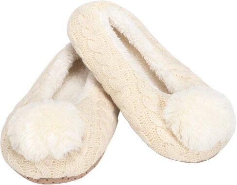 شبشب نسائي من Elanze Designs Ballerina Knit Pom مبطن بالقطيفة ومريح وغير قابل للانزلاق في الأماكن المغلقة in Kuwait