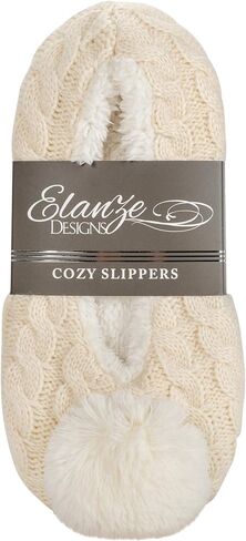 شبشب نسائي من Elanze Designs Ballerina Knit Pom مبطن بالقطيفة ومريح وغير قابل للانزلاق في الأماكن المغلقة in Kuwait