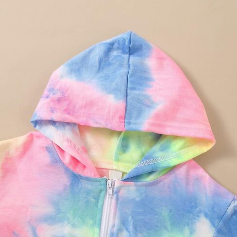 SANGTREE Girls' Two Piece Outfits, Cute Butterfly Zipper Crop Hoodies Tops + Jogger Pants Clothes Set, Tie Dye Yellow, 9-10 Years = Tag 150 in Saudi Arabia