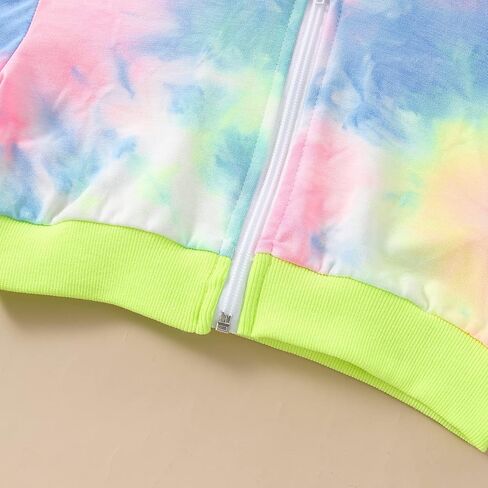 SANGTREE Girls' Two Piece Outfits, Cute Butterfly Zipper Crop Hoodies Tops + Jogger Pants Clothes Set, Tie Dye Yellow, 9-10 Years = Tag 150 in Saudi Arabia