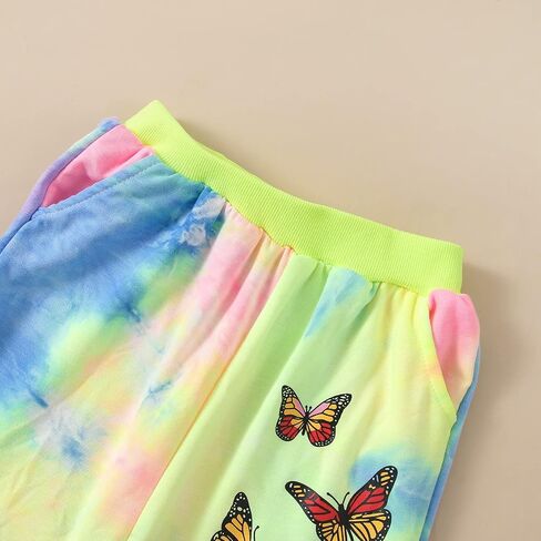 SANGTREE Girls' Two Piece Outfits, Cute Butterfly Zipper Crop Hoodies Tops + Jogger Pants Clothes Set, Tie Dye Yellow, 9-10 Years = Tag 150 in Saudi Arabia