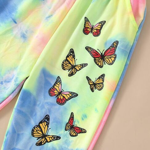 SANGTREE Girls' Two Piece Outfits, Cute Butterfly Zipper Crop Hoodies Tops + Jogger Pants Clothes Set, Tie Dye Yellow, 9-10 Years = Tag 150 in Saudi Arabia