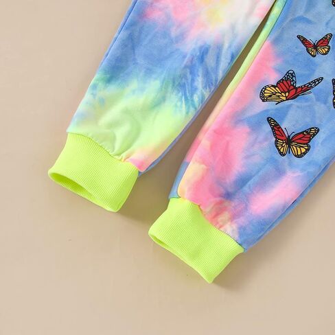 SANGTREE Girls' Two Piece Outfits, Cute Butterfly Zipper Crop Hoodies Tops + Jogger Pants Clothes Set, Tie Dye Yellow, 9-10 Years = Tag 150 in Saudi Arabia