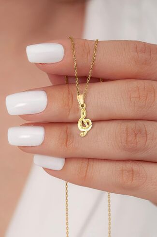 Generic 10k Solid Gold Trebel Clef Pendant, Music Note Jewelry, Musician Gifts for Her, Yellow, One Size in Saudi Arabia