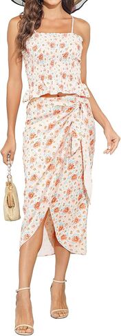 ملابس نسائية من IN Chenthy مكونة من قطعتين كاجوال بدون أكمام مع مجموعة تنورة طويلة عالية الخصر لقضاء عطلة الصيف in Kuwait