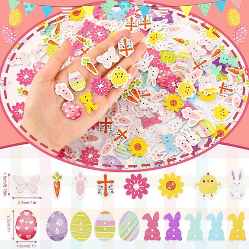 Junebrushs 260pcs عيد الفصح أزرار خشبية 2 ثقوب الزهور الفراشات الصلبان الكتاكيت الجزر الأرنب أزرار الخياطة الخشبية لعيد الفصح ديكور DIY الخياطة الحرف اليدوية المشاريع in Kuwait