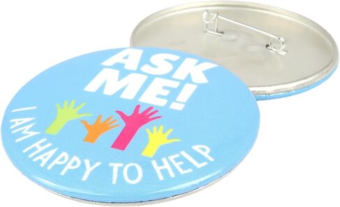 Ask Me Anything Buttons, Volunteer, Teacher, and Customer Service Employee Pins, 3 Inches, Pack of 3 (Happy to Help 3pk) in Saudi Arabia
