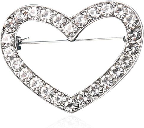 Just Follow Red Crystal Rhinestone Love Heart Brooch Pin Valentine's Day Brooch Pin Silver Hollow Heart Lapel Brooch Pin Mother's Day Jewelry Gifts for Women in Saudi Arabia