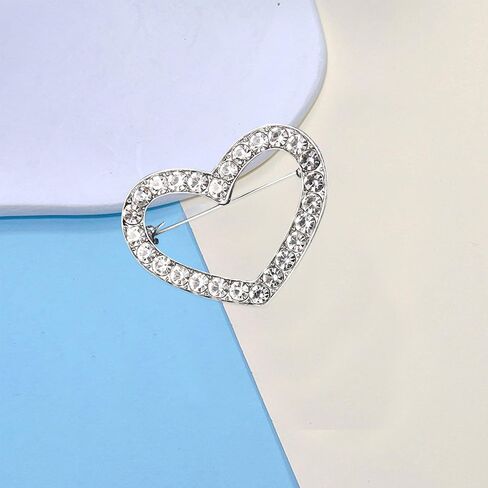 Just Follow Red Crystal Rhinestone Love Heart Brooch Pin Valentine's Day Brooch Pin Silver Hollow Heart Lapel Brooch Pin Mother's Day Jewelry Gifts for Women in Saudi Arabia