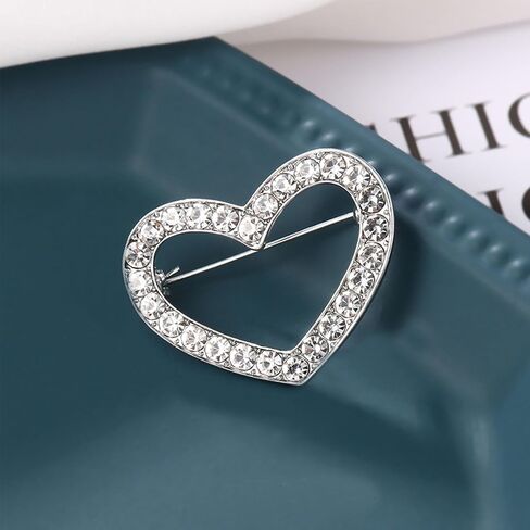 Just Follow Red Crystal Rhinestone Love Heart Brooch Pin Valentine's Day Brooch Pin Silver Hollow Heart Lapel Brooch Pin Mother's Day Jewelry Gifts for Women in Saudi Arabia