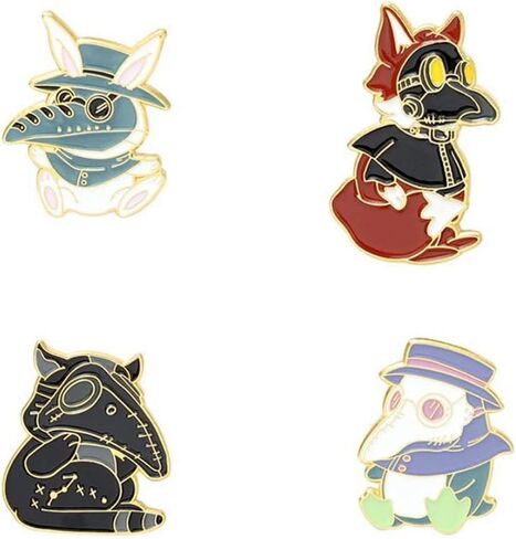 4pcs Cute Animal Enamel Pin Plague Doctor Series Alloy Brooches Badges Fashion Lapel Pins Accessory for Backpacks Badges Hats Bags for Women Girls Kids Gift, Metal, no gemstone in Kuwait