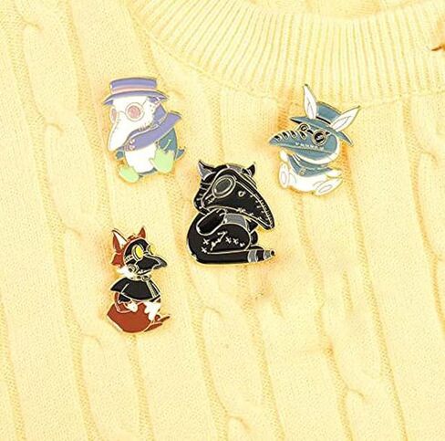 4pcs Cute Animal Enamel Pin Plague Doctor Series Alloy Brooches Badges Fashion Lapel Pins Accessory for Backpacks Badges Hats Bags for Women Girls Kids Gift, Metal, no gemstone in Kuwait
