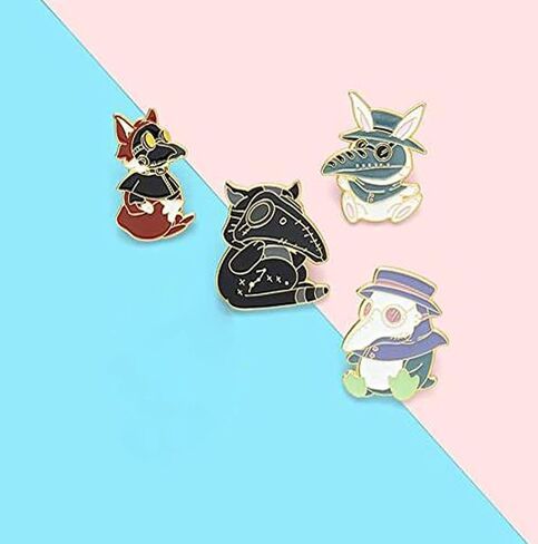 4pcs Cute Animal Enamel Pin Plague Doctor Series Alloy Brooches Badges Fashion Lapel Pins Accessory for Backpacks Badges Hats Bags for Women Girls Kids Gift, Metal, no gemstone in Kuwait