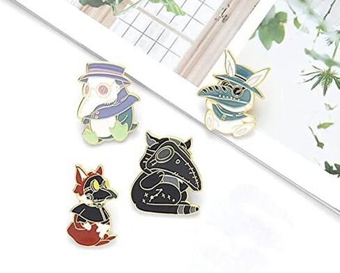 4pcs Cute Animal Enamel Pin Plague Doctor Series Alloy Brooches Badges Fashion Lapel Pins Accessory for Backpacks Badges Hats Bags for Women Girls Kids Gift, Metal, no gemstone in Kuwait