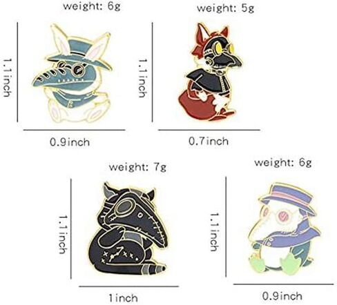 4pcs Cute Animal Enamel Pin Plague Doctor Series Alloy Brooches Badges Fashion Lapel Pins Accessory for Backpacks Badges Hats Bags for Women Girls Kids Gift, Metal, no gemstone in Kuwait