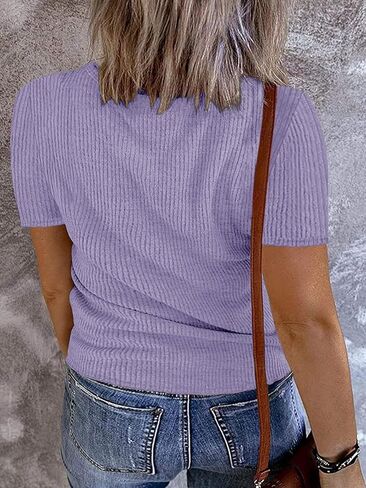 حجم كبير الخامس الرقبة تانك القمم للنساء الصيف قصيرة الأكمام/أكمام مضلع زر تي شيرت بلايز عادية قمصان هينلي in Kuwait