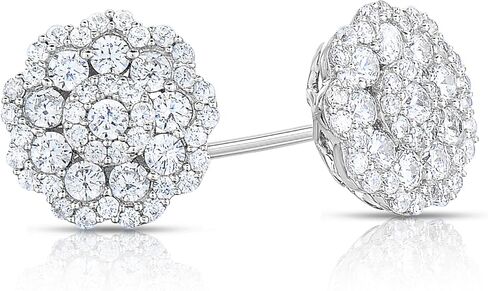 Natalia Drake Flower Cluster 1 Cttw Diamond Stud Earrings for Women in Rhodium Plated Sterling Silver, Sterling Silver, Diamond in Kuwait