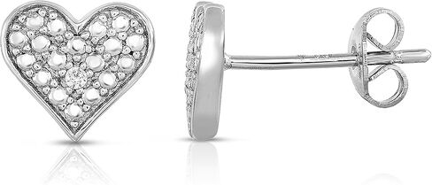 Natalia Drake Small Pave Heart Diamond Accent Stud Earrings for Women in Rhodium Plated Sterling Silver Cartilage Earring for Second Hole Piercing, Sterling Silver, Diamond in Kuwait