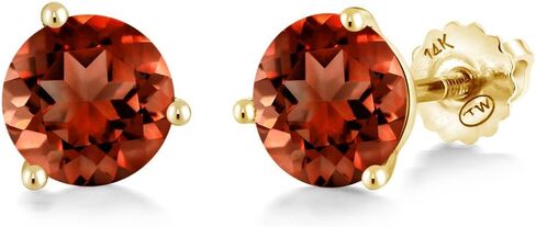Gem Stone King 14K Yellow Gold Red Garnet 3 Prong Martini Screw Back Stud Earrings For Women (2.00 Cttw, Gemstone January Birthstone, Round 6MM) in Saudi Arabia